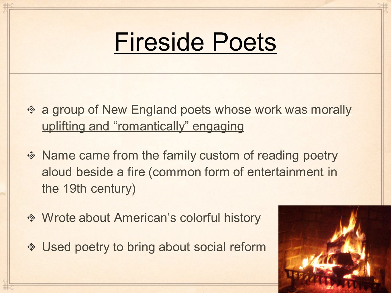 what did the fireside poets write about